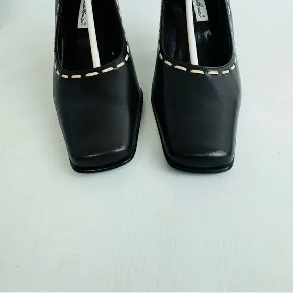 Eddie Bauer Pumps Heels‎ Dark Brown Leather Squared Toe Slip On Shoes Size 7M - Picture 4 of 12